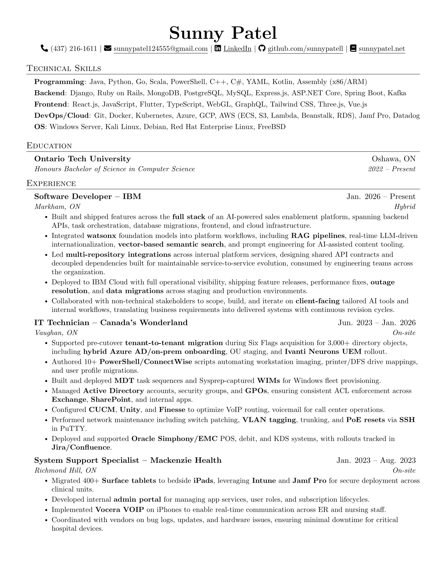 Sunny Patel resume, page 1